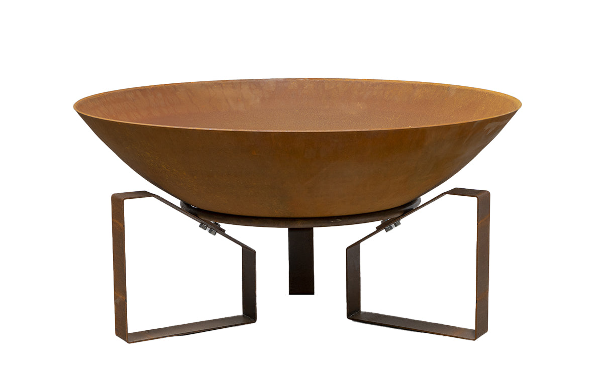 Square Fire Pit Base with Hand Spun Corten Fire Pit Bowl