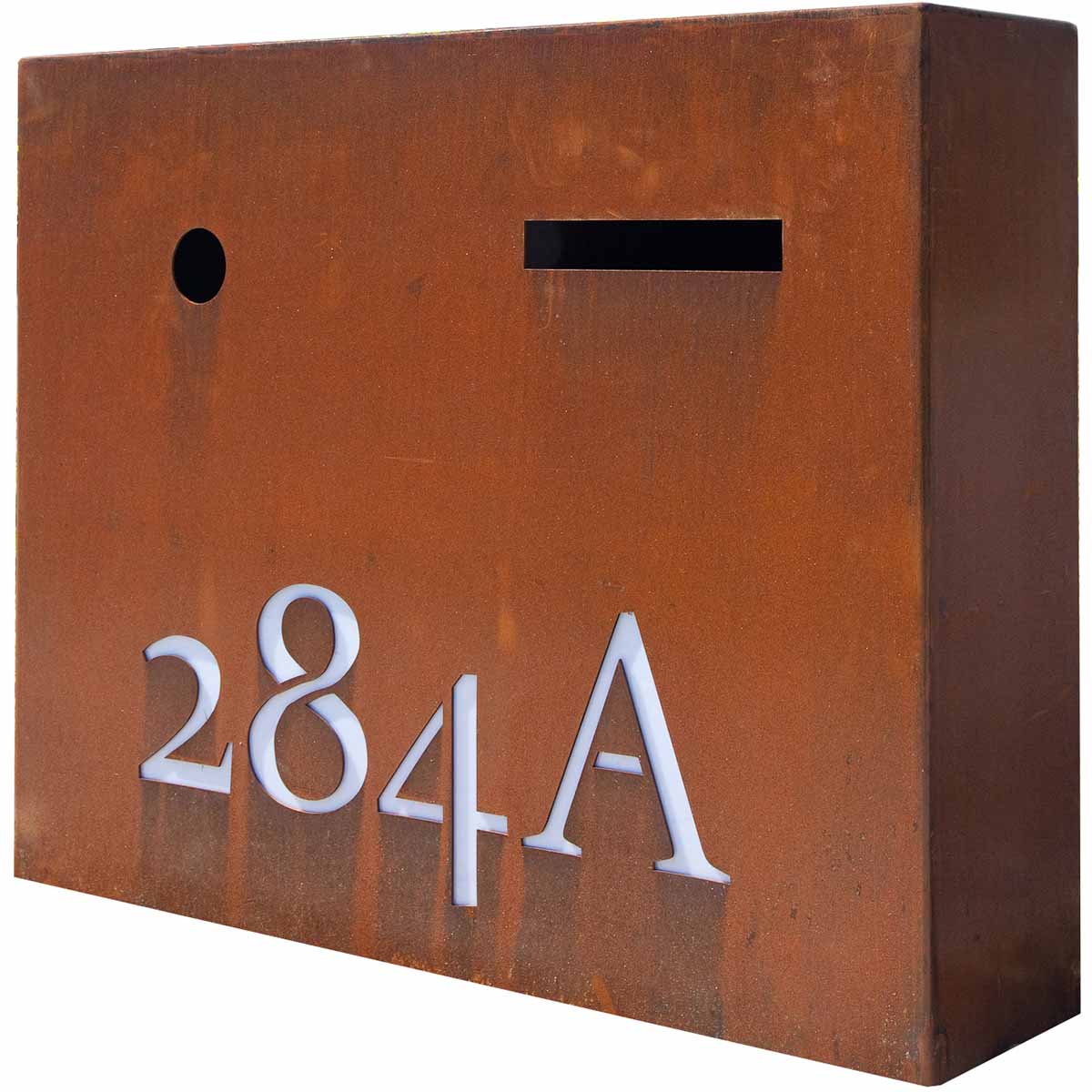 Large lit letterbox-Corten laser cut